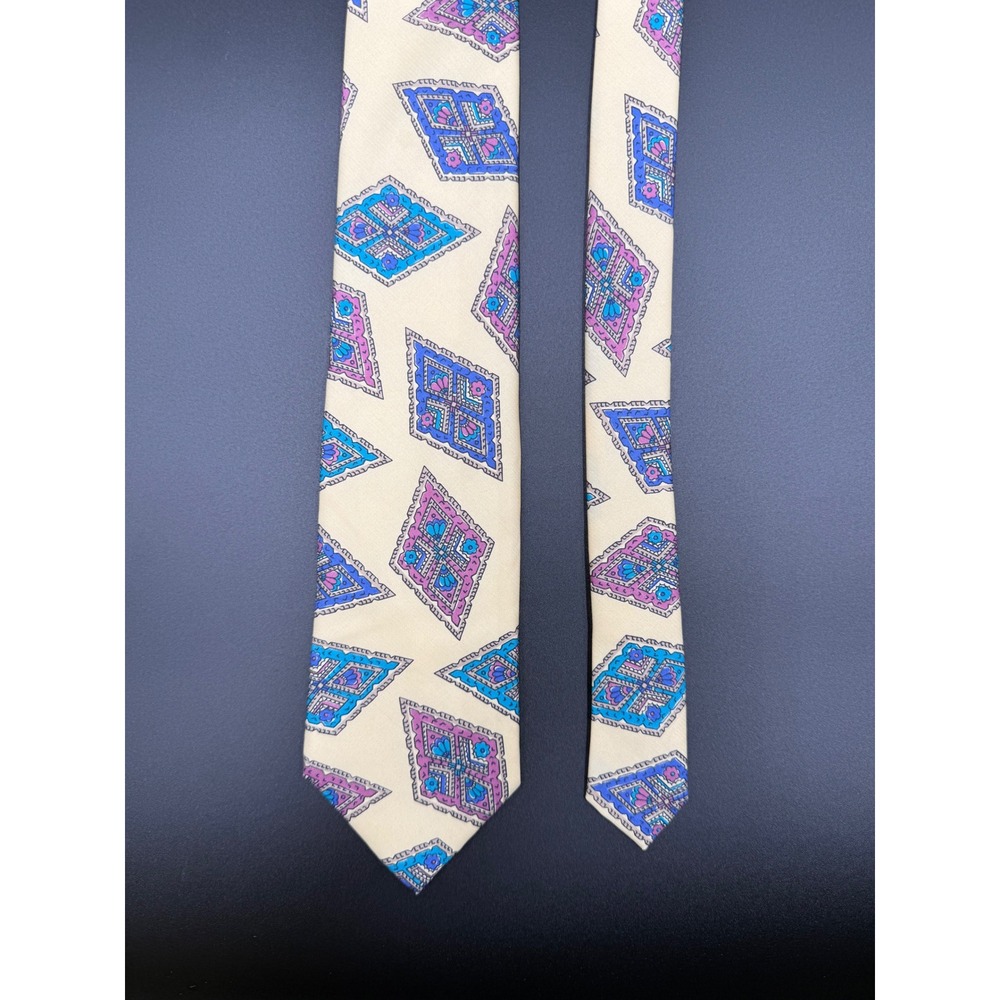 Colours by Alexander Julian Silk Tie Geometric Diamond Cream Blue Purple Mens